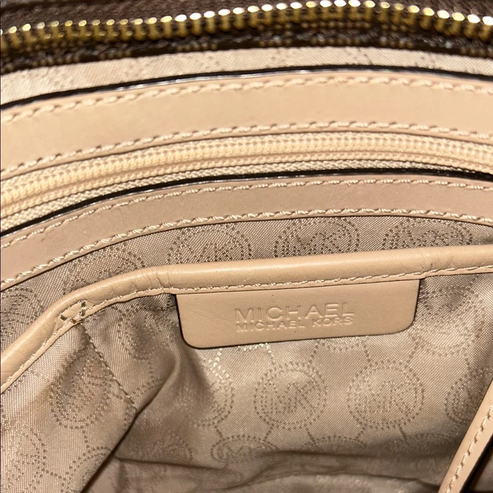 Michael Kors Brown Signature MK Monogram Crossbody Shoulder Bag Purse - Picture 9 of 16